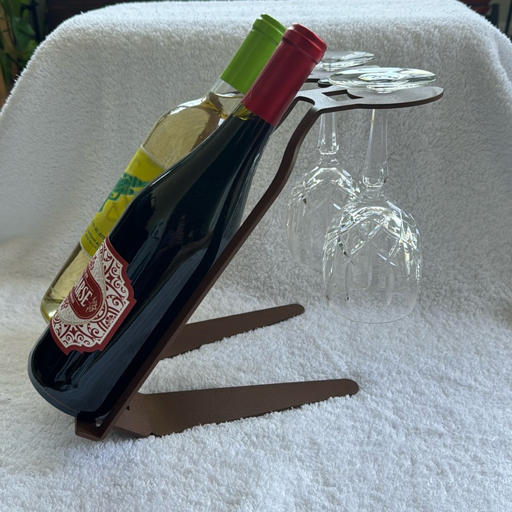 Wine & Glass Metal Holder - New with Box- Made in Italy